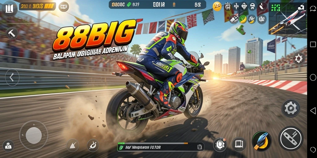 Gameplay seru dengan balapan motor yang cepat.