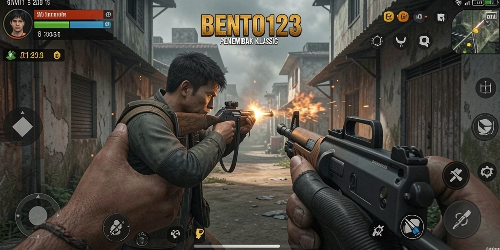 Screenshot utama BENTO123 menampilkan pertempuran yang intens di arena.