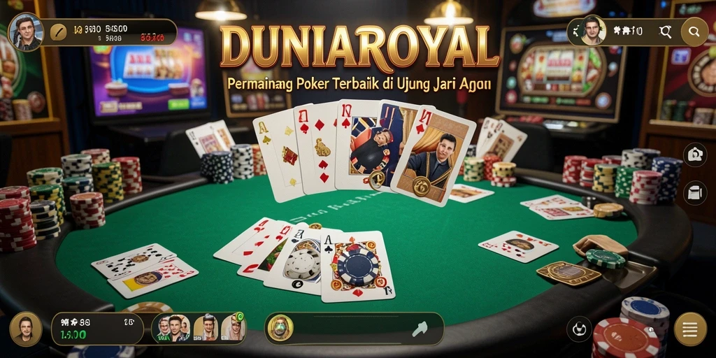 Screenshot DUNIAROYAL menampilkan gameplay poker yang seru dan menantang.