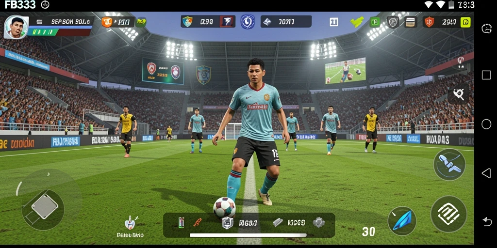 Tampilan gameplay FB333 dengan aksi mendebarkan di lapangan sepak bola.