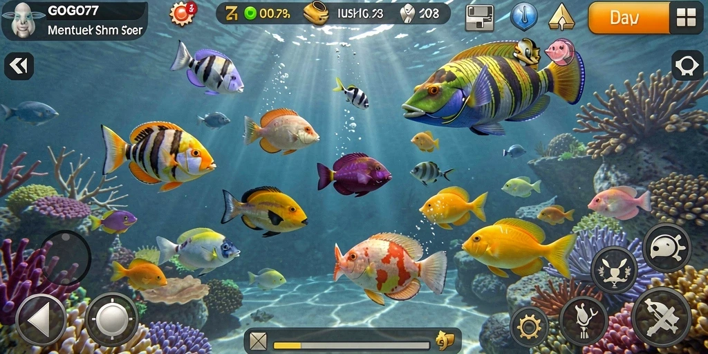 Screenshot GOGO77 menampilkan aksi menembak ikan yang seru.