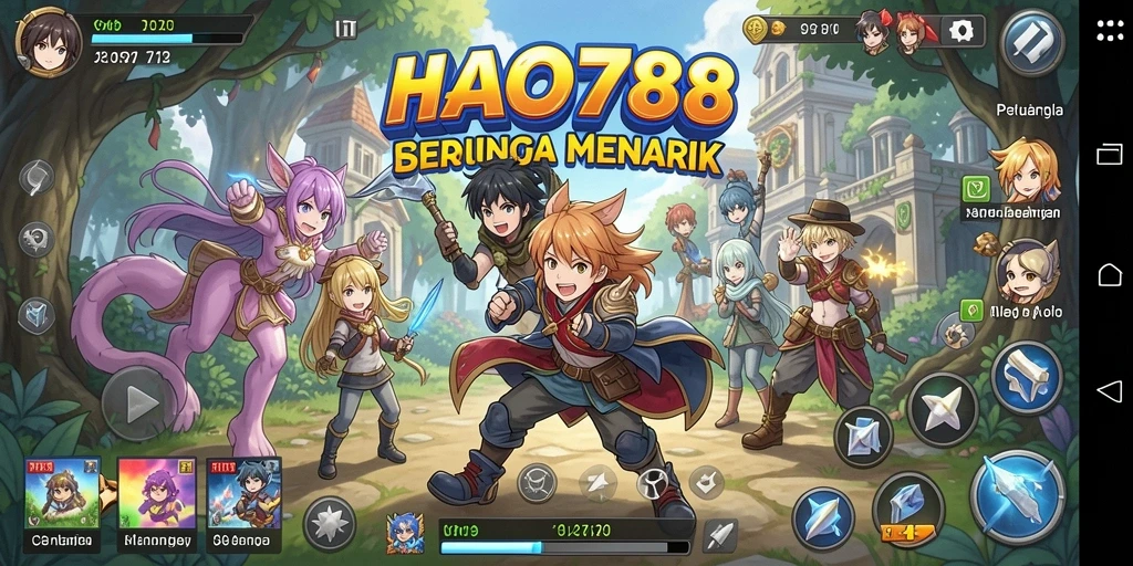 Screenshot utama HAO788 menampilkan karakter Anime dan aksi pertempuran epik.