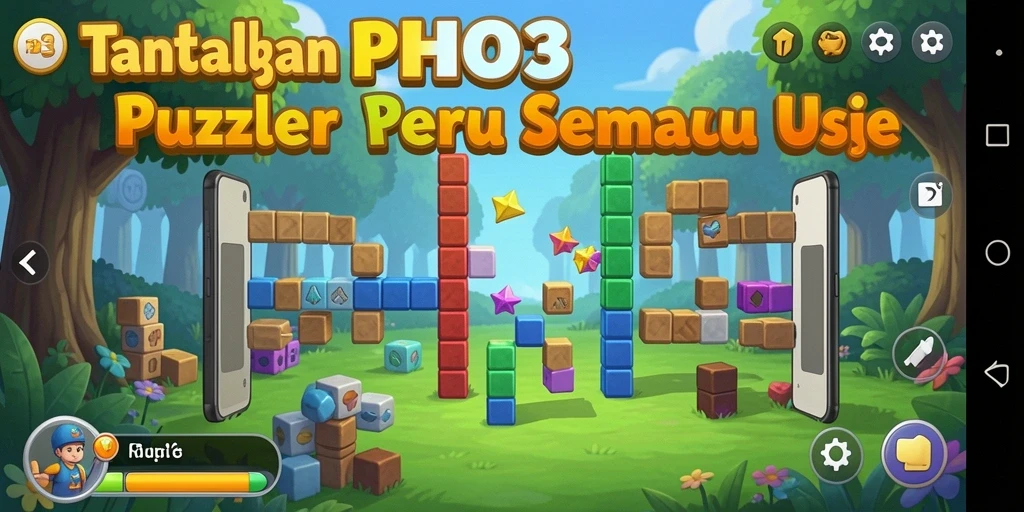 Tampilan gameplay seru penggabungan puzzle dan tantangan logika.