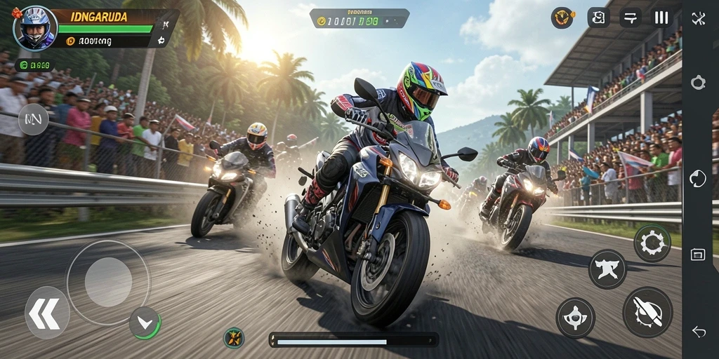 Tampilan gameplay seru dari balapan motor di IDNGARUDA.