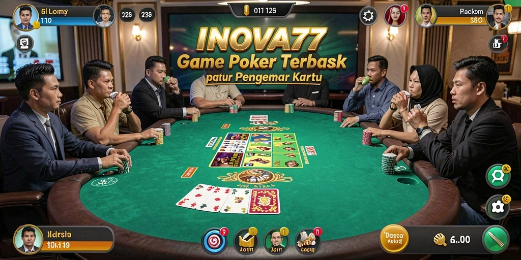 Tampilan antarmuka pengguna INOVA77 dengan gameplay poker yang seru