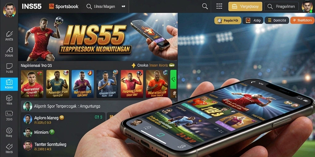 Tangkapan layar INS55 menunjukkan pengguna yang sedang menikmati aplikasi sportsbook dengan antarmuka yang menarik.