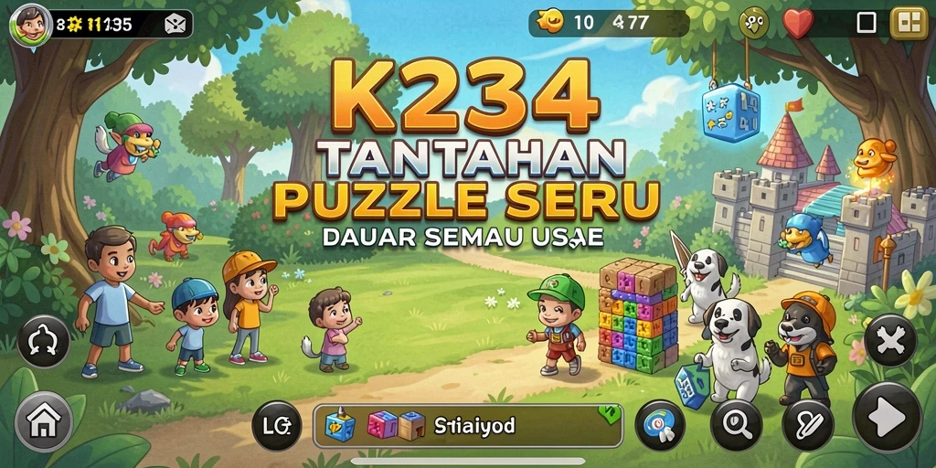 Screenshot dari gameplay K234 menampilkan berbagai puzzle menantang.