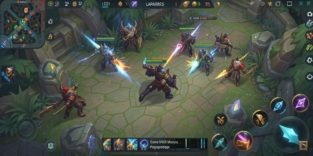 Tangkapan layar utama menunjukkan aksi seru dalam pertandingan MOBA.