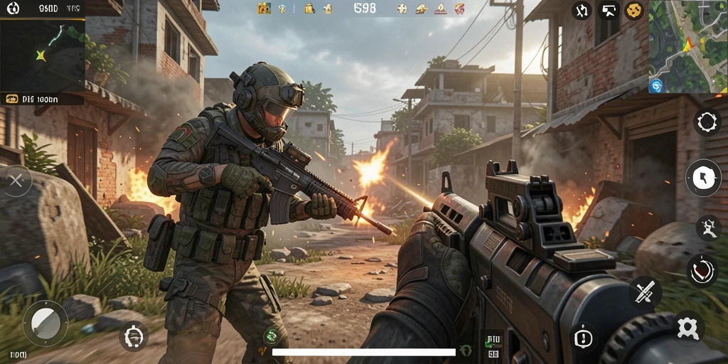 Screenshot gameplay S80 dengan aksi menegangkan dalam pertempuran FPS.