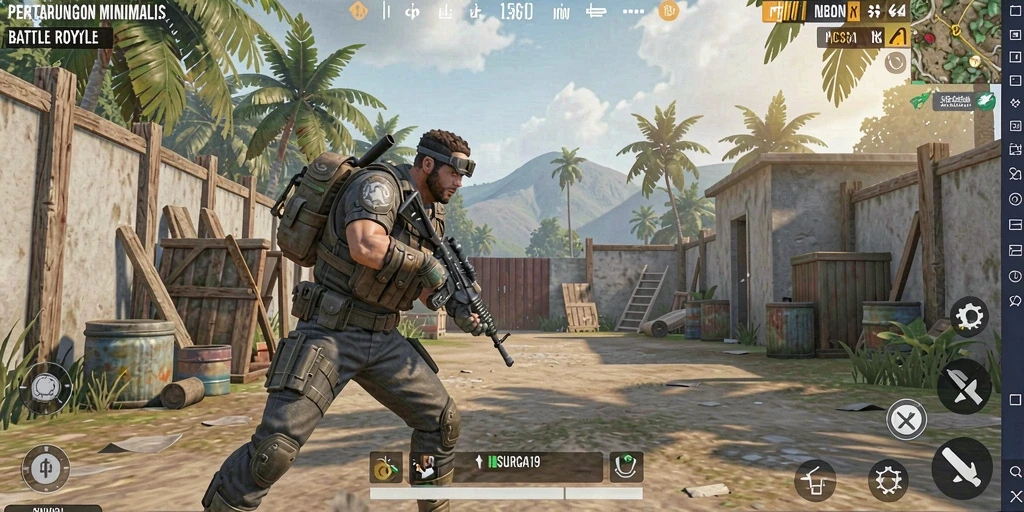 Screenshot gameplay SURGA19 yang menampilkan aksi Battle Royale yang mendebarkan.
